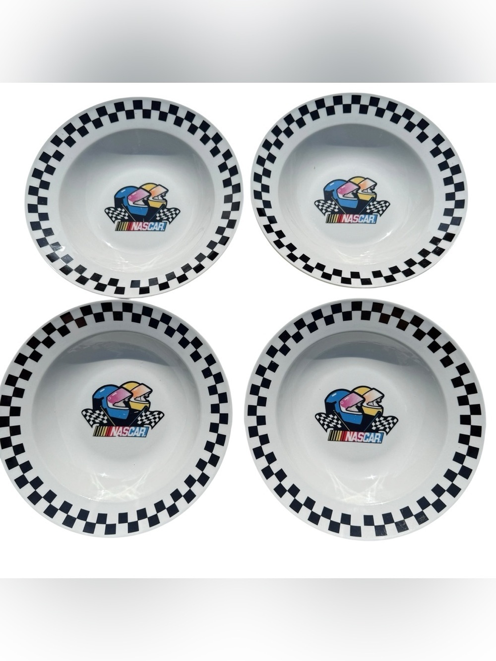 Vintage 2002 NASCAR Bowl Set 4 Gibson Racing Checkered Flag Cereal Bowls Y2K